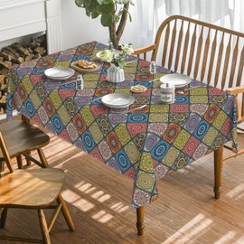 Artoid Mode Boho Vintage Geometric Moroccan Colourful Mandala Table Cloth, Rectangular 140x180 cm Table Cover Protector For Party Home Decorations