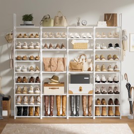 WOWLIVE 4 Row 9 Tiers Extra Large Shoe Rack Big Tall Metal Shoe Shelf, Heavy Duty Organizer for Closet Entryway, Boot Rack Storage Stackable Stand for Garage White
