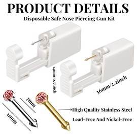 orilace Nose Piercing Kit - 4 Pcs Disposable Piercing Gun Built-in Nose Stud Self Use at Home Piercing Kit Convenient Safe Operate (Red)