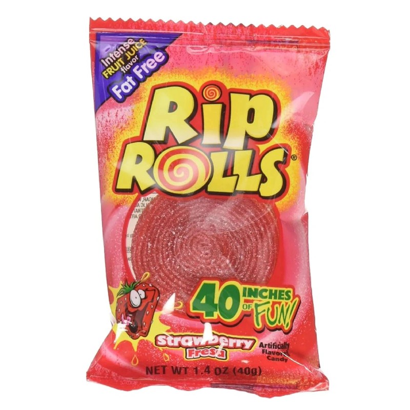 Rip Rolls Strawberry Fat Free Candy | 40 Inches of