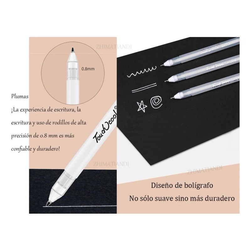 12 Plumas Bolígrafos Lapiceros De Tinta Blanca Gel 3 Colors