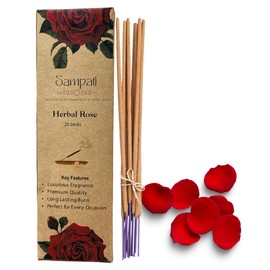 SAMPATI Herbal Rose Incense Sticks – 100% Natural & Handmade Agarbatti (20 Sticks) | Long-Lasting Floral Fragrance for Pooja, Meditation & Relaxation | Charcoal-Free & Eco-Friendly Incense