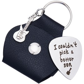 CRASPIRE I Couldn't Pick A Better Son Guitar Picks Word Keychain Stainless Steel Engraving Guitar Pick Holder Jewelry Gift Leather Guitar Themed Gifts Guitar Players Birthday