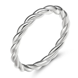 EAMTI 925 Sterling Silver Ring 2mm Stacking Twist Rope Ring Engagement Wedding Band 10