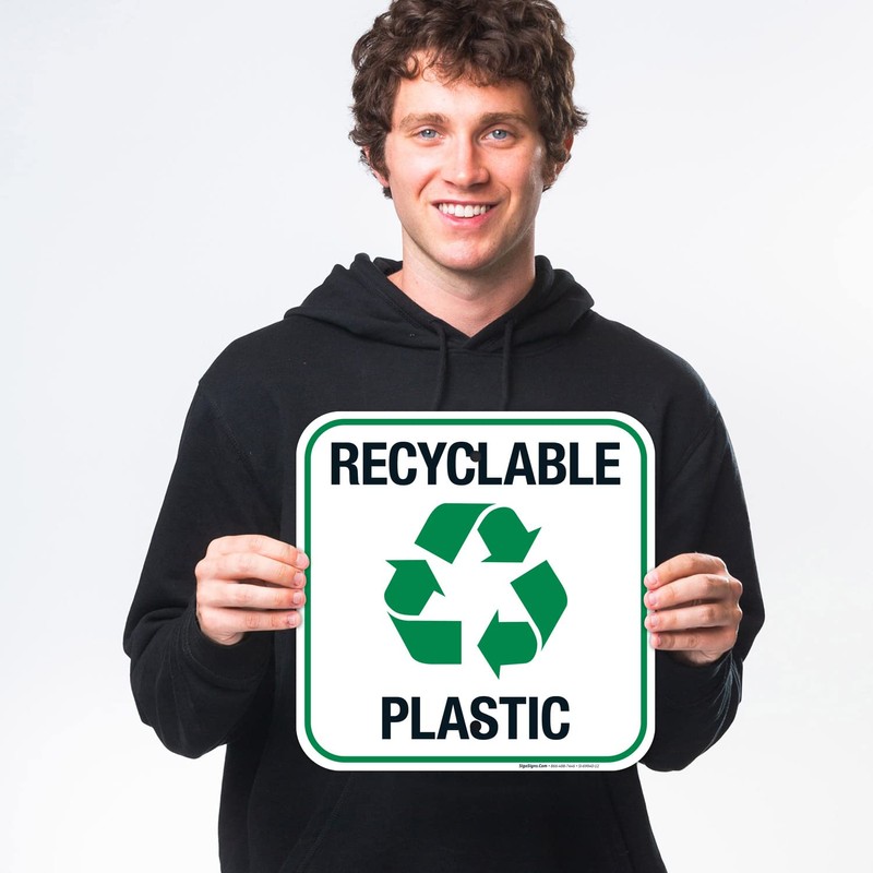 Recycle Plastic Label Sign, 12x12 Inches, 55 mil Thick HDPE