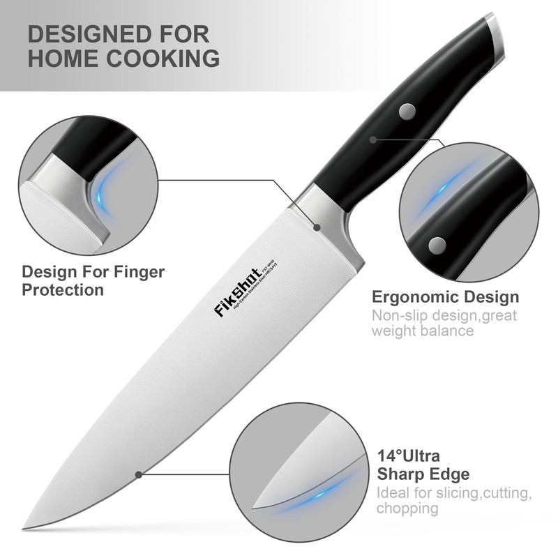 Knife Block Set, FIKSHOT Kitchen Knife Sets, High Carbon Stainless