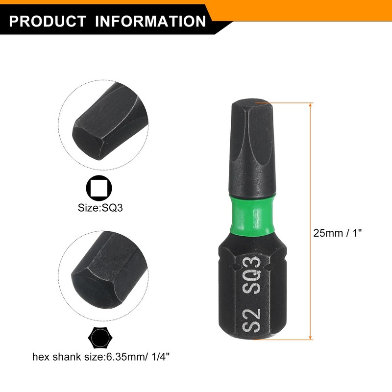 sourcing map 4pcs SQ3 Square Screwdriver Bit 1/4" Hex Shank