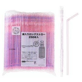 Strix Design F-591 Straws in Bag, Bendable, Long Straws, 250 Pieces, 9.8 inches (25 cm), Diameter 0.2 inches (6 mm), Individually Packaged, Cut Included, Compatible with 16.9 fl oz (500 ml) Plastic Bottles, Pink
