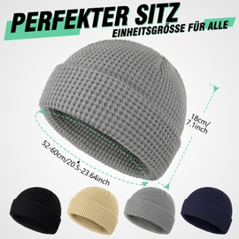 Kiiwah Beanie Hat Unisex Fishing Hat Beanie Warm Winter Hat Retro Trawler Beanie Short Knitted Hat Skull Cap Fisherman Beanie for Men and Women in Winter Autumn, gray