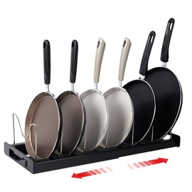 JMBTLUS Expandable Pot and Pan Organizer Rack with 7 Stainless Steel Adjustable Shelves, for Neatly Storing Cookware, Pots, Pans, Lid (Style 1)