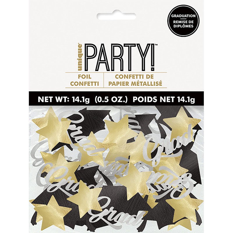 Unique 24879 Large Foil Confetti-Stars & Caps Graduation Party, Multicolour