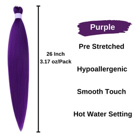 Purple Braiding Hair Pre Stretched ez Braid Hypoallergenic Prestretched Braiding Hair Synthetic Braids