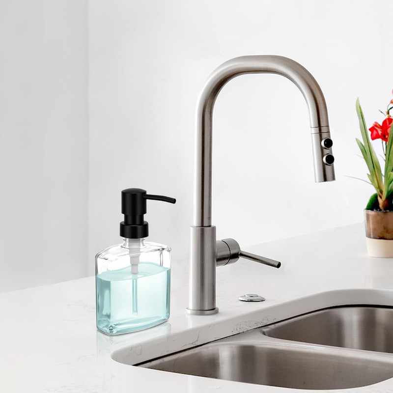 UHEY HOME Glass Hand Soap Dispenser Bathroom, 9.3oz Refillable Liquid