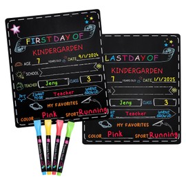 First and Last Day of School Chalkboard with 4 Liquid Chalk 10 x 12 in Back to School Board Reusable Double Sided 1st Day of Preschool Kindergarten Signs for Kids Girls Boys