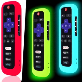 3 Pack Remote Case for Roku, Battery Cover for TCL Roku Smart TV Steaming Stick Remote, Roku TV Remote Cover Silicone Protective Controller Universal Sleeve Skin Glow in The Dark Green Sky and Blue