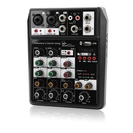Mini Audio Mixer, DSP Mixing Console Mixer Sound 4 Channel with Sound Board, USB Audio Compact Mixer for PC Recording Singing