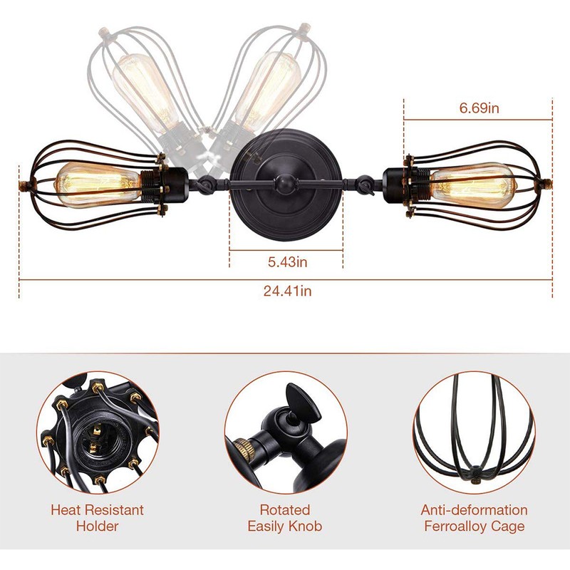 Double Head Wall Sconce Industrial Wire Cage Wall Light Vintage