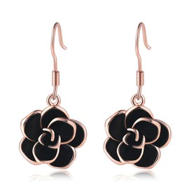 Black Rose Flower Hook Earrings for Womens Wedding Earrings 18K Gold