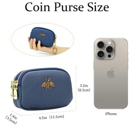 QIUTIMIY Women Leather Small Purse Pouch Cash Mini Coin Wallet Double Zipper Pocket with Keychain(Blue)