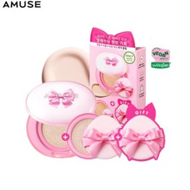 AMUSE Ceramic Skin Perfector Cushion & Puff Set 4items [Ballerina Limited Edition], Shade:1.5 Natural
