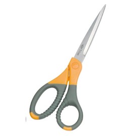 Wedo 9858 Universal Scissors Titanium Coated Stainless Steel with Special Rubberized Soft Grips also suitable for Left-Handed People, 21.5 cm, Grey/Yellow