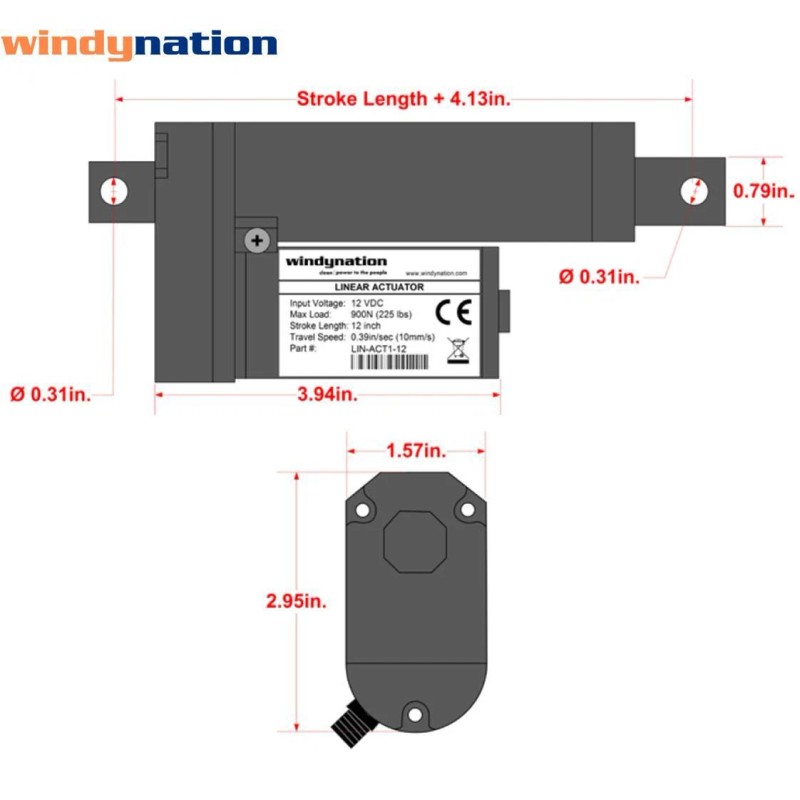 Windy Nation Heavy Duty 30" 30 Inch Linear Actuator Stroke