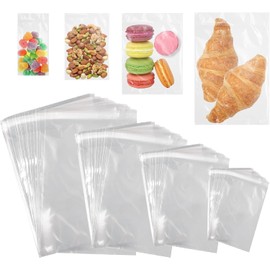 Grado Alimentario - Más Grueso 400 Piezas Bolsas Celofán Autosellado, 4 Tamaños 12x22 10x18 8x15 6x12, 100 por Tamaño, Bolsas Transparentes para Dulces Galletas Sándwiches Fiestas Regalos