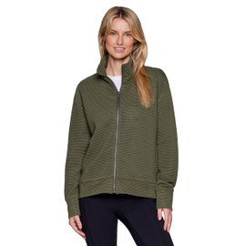 RBX Active Women's Lightweight Everyday Zip Up Jacket for Casual Wear, Workouts, Travel, Long Sleeve Yoga Jacket with Pockets, Relaxed Fit Mock Neck Ottoman Sweater Jacket Thyme Olive Ottoman M