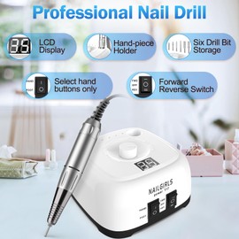 Electric Nail Drill Professional Machine,NAILGIRLS Electric Nail File E-File Nail Drill Kit for Gel Acrylic Nails,Portable 35000RPM Manicure Pedicure Polishing Shape Tools for Home Salon Use