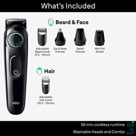 Braun All-in-One Style Kit Series 3 3460, 6-in-1 Trimmer for Men with Beard Trimmer, Ear & Nose Trimmer, Hair Clippers & More, Ultra-Sharp Blade, 40 Length Settings, Washable