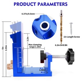 JSZYO Pocket Hole Jig Kit for DIY Woodworking,Adjustable Woodworking Tool for 15° Angle Pocket Hole Drilling Guide Clamp Set,Pocket Screw Jig System(Blue)