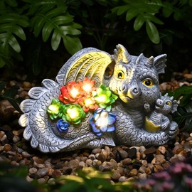 GIGALUMI Solar Garden Statues Dragon Statue Figurine Lights for Outside, Garden Decor Yard Decorations Outdoor for Mom, Women Housewarming Birthday Gifts