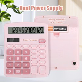 HUTUDD Desktop Calculator, Pink Calculator Big Buttons, 12-Digits Large LCD Display, Solar and AA Battery Dual Power, Desk Calculator for Office Home School Business Class (Pink)