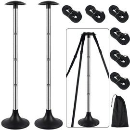 Boat Cover Support Poles 2 Pack,Stainless Steel Pole Boat Cover Support System with Webbing Strap,4-Stage Extension Adjustable Height of 16”-59”,for Boat Covers Prevent Water from Accumulation - Black