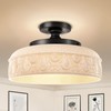 Lamomo Semi Flush Mount Ceiling Light,White Glass Shade Black Hallway