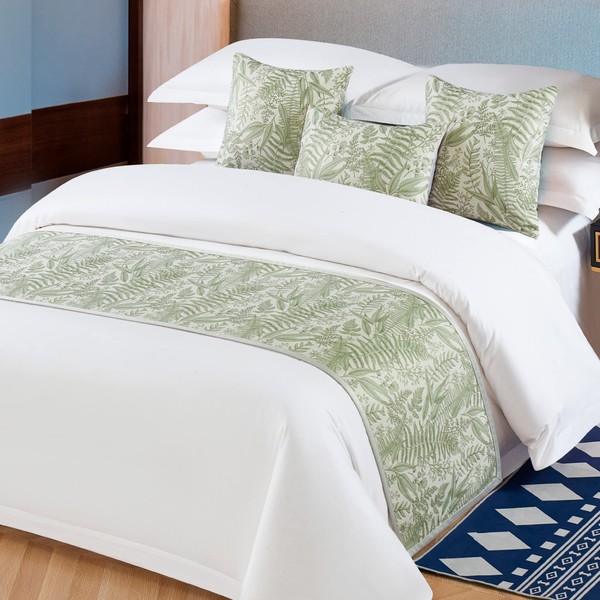 OSVINO Floral Bed Scarf 100% Microfiber Elegant Fade Resistant Bed Runner Bedspread Slipcover Bedding Decor for Wedding Room Bedroom, Green, Super King