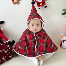 Infant Christmas Plaid Cape Autumn Korean Style Kids Cape lf1481 One Size/80cm24 Plaid Cape (Red) 4ea
