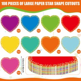 Seajan 108 Pcs Confetti Heart Cutouts for Classroom 3.5 Inch Bulletin Board Paper Heart Cutouts Chalkboard Decor Assorted Colors Love Accent for DIY Kids Craft School Projects Rustic Party Supplies