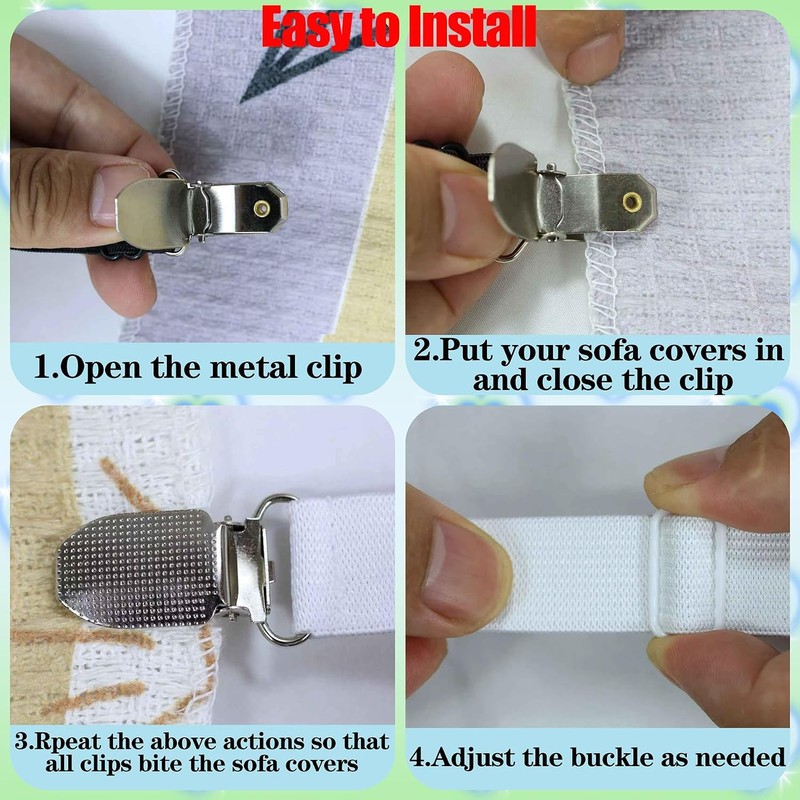 Sofa Cover Holder Straps with Suspenders & Fasteners - Magic