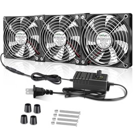 AmRunJe 3X 120mm Computer Fan with AC Plug 110V – 240V Small Dual-Ball Box Fans with Speed Controller 4V - 12V for DIY Bedroom Window Exhaust or Intake and Laptop Cooling Pad