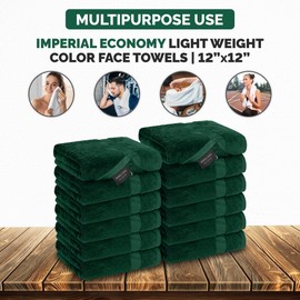 Canadian Linen Imperial Economy Hunter Green Washcloth 12 Pack, 12x12 inches, 100% Cotton Thin Towels Wash Cloths for Your Face & Quick Drying Towel for Bathroom Lightweight Fingertip Towels