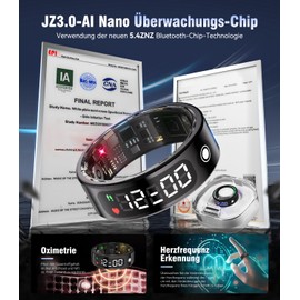 XSWCCJJ 7.0 Smart Ring with LED Screen, 5 ATM Waterproof, 5.3 + EDR Technology, 0.1% ± Error, Smart Ring for Men and Women to Monitor Sleep, Heart Rate, Black 10#