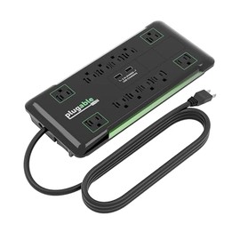 Plugable Regleta Protectora contra sobretensiones con USB y 12 Salidas de CA, Cargador USB Integrado de 10,5 W y 2 Puertos para Dispositivos Android, 