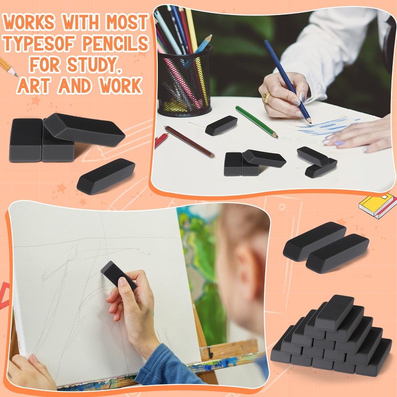 wearage 72 Count Black Pencil Erasers Bulk Latex Rectangular Rubber