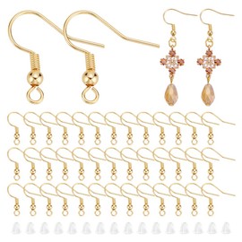 UNICRAFTALE Pack of 100 18K Gold-Plated Earring Hooks Stainless Steel Ear Hooks with Loops Ear Hooks Fishing Hooks Flat Earring Hooks with Spool for Making DIY Earring Jewellery