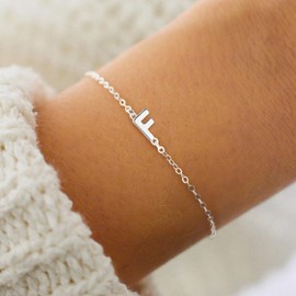 TINGN Silver Initial Bracelets for Women Girls, 18k White Gold Plated Letter F Initial Bracelet Jewelry Gifts for Women Girls Initial Bracelets for Women Silver Bracelets for Women Girls Gifts