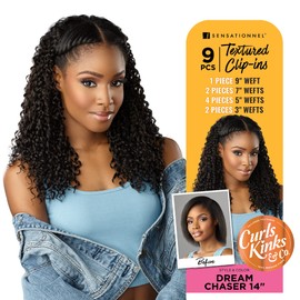 Sensationnel Curls Kinksandco Clip In - Dream Chaser 14 Inch 9 Piece Pack Easy to Use Clips for Natural 3C to 4C Hair (T2/BG)