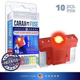 CARAX Glow Fuse - Premium Fuse LOW Profile Micro Blade - 10 pcs. Assortment Kit - Glow When Blown LED Automotive Fuse - Smart Auto Glow Fuse Easy Identification - Mix 10 pcs.