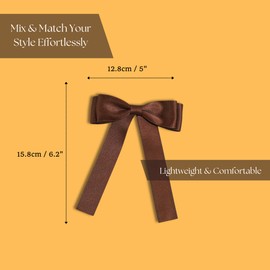 Elegant Brown Satin Hair Bow for Women – Large Ribbon Bow Clip - Half Up, Ponytail, and Braided Hairstyles – Fashionable Hair Accessories for Daily Wear, Parties, and Special Occasions (Brown)