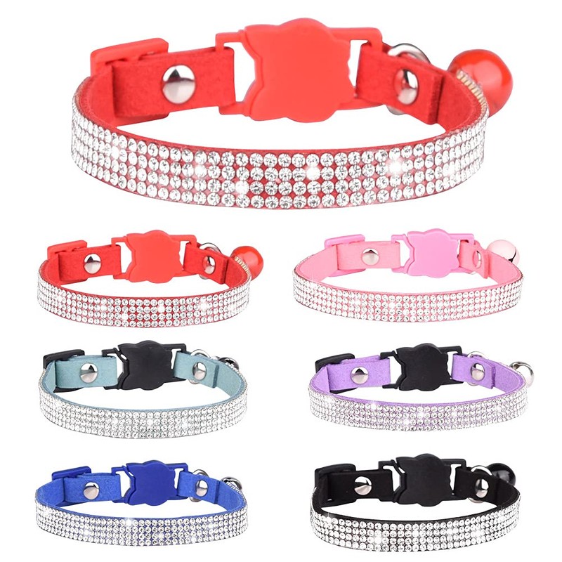 FUNAT Rhinestone Cat Collar with Bell, Microfiber Soft and Comfortable
